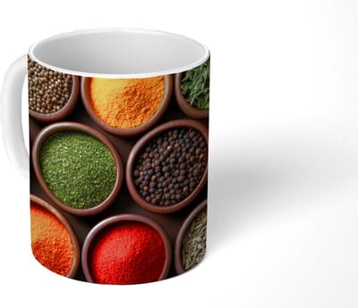 Mok - Koffiemok - Bakjes - Hout - Kruiden - Kleurrijk - Mokken - 350 ML - Beker - Koffiemokken - Theemok