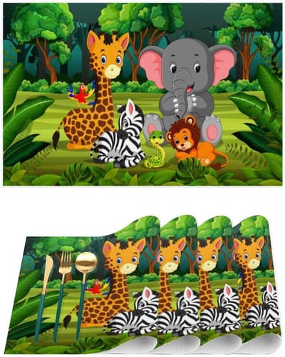Bosdieren Placemats - Tafeldecoratie Set - Eettafel Beschermen - Hittebestendig PVC - 6 Stuks 29.5x44.5cm - Meerkleurig
