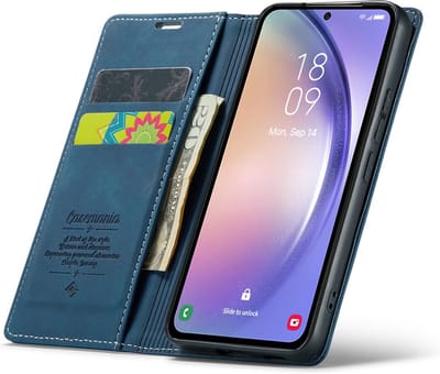 CaseMania Bookcase hoesje geschikt voor Samsung Galaxy A26 - Effen Donkerblauw - Kunstleer