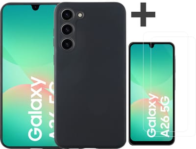 Hoesje geschikt voor Samsung Galaxy A26 hoesje zacht siliconen met 2 Stuks gehard glas Screenprotectors- Arara backcover - Zwart