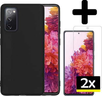 Hoesje - Met 2x Screenprotector - Geschikt voor Samsung Galaxy S20 FE - Sterk & Shockproof - Back Cover - Siliconen Case - Telefoon Hoes - Telefoonhoesjes - Zwart