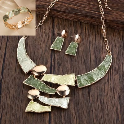 My Sweet Romance® 3-delige Dames Sieradenset – Goudkleurig & Groen – Ketting, Armband & Oorbellen