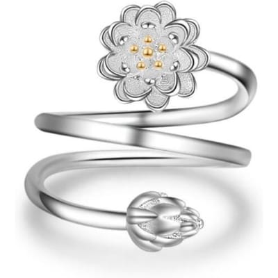 Nouvelle mode exquise 925 bijoux en argent Sterling personnalité Double Lotus fleur fraîche hypoallergénique anneaux d'ouverture Xzr033 white