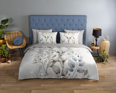 Good Morning dekbedovertrek winters hert met bladeren - 1 persoons 140x200/220 cm - Ecru - 100% Katoen renforc�