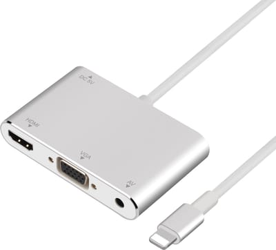 3 in 1 multifuctionele Geschikt voor: Lightning Kabel Hub naar HDMI Adapter FULL HD + VGA + AUX Audio – Geschikt voor: Apple Iphone / Ipad – Geschikt voor: Lightning Hub