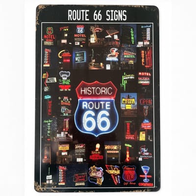 Wandbord – Route 66 signs - Verkeersborden - Retro - Wanddecoratie – Reclame bord – Restaurant – Kroeg - Bar – Cafe - Horeca – Metal Sign – 20x30cm