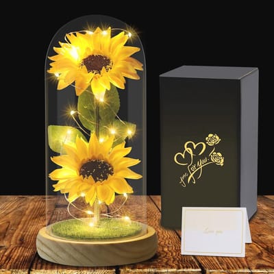 Kunstzonnebloem in Glazen Koepel - Eeuwig Geschenk voor Moederdag en Jubileum