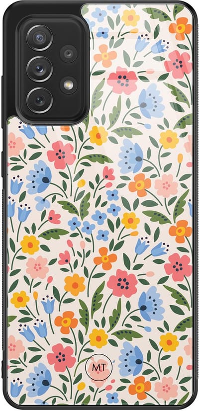 Hoesje geschikt voor Samsung Galaxy A52 5G - Romantische bloemen - Hard Case Zwart Back Cover - Bloemen - Multi - Mooie Telefoonhoesjes