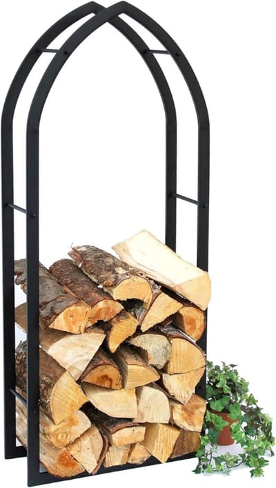 Aurixi® Houtrek – Houtopslag – Brandhoutrek - Haardhout - Opslag – Rek Voor Binnen - en Buiten – Brandhout – Metaal – Zwart – 19cm x 50cm x 123cm