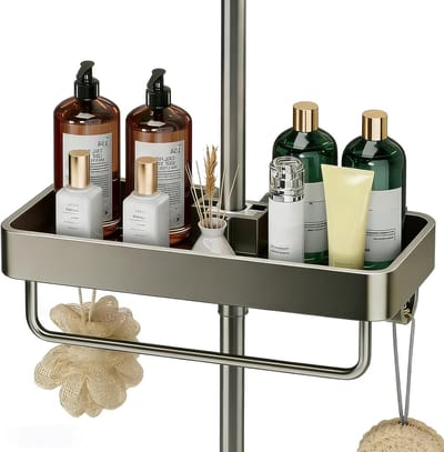 Praktische doucheplank zonder boren voor ronde douchebuis 19mm-23mm - RVS opbergrek voor badkamer, doucheaccessoires en organizer voor shampoo en zeep