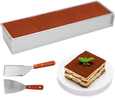 Dailygoods - Gohytal Rechthoekige bakvorm 40 x 10 cm, verstelbare rechthoekige mousse-taartvorm van aluminiumlegering met 2 spatels taartvorm vierkant voor het bereiden van taarten toast brood bakken gelaagde