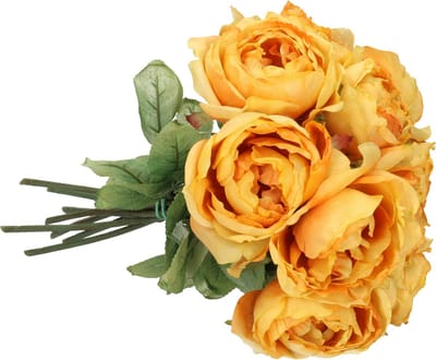 Top Art Kunstbloemen boeket roos Diana - 8x - oranje - 36 cm - kunststof steel - decoratie bloemen