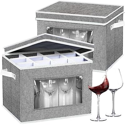 Stemware Opbergkoffers - Wijnglas Opbergdoos met Verdelers voor 24 Glazen - Opvouwbaar en Duurzaam