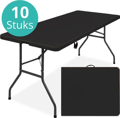 ADSafety Inklapbare Tafel - 10 Stuks - Campingtafel - Klaptafel - Vouwtafel Buiten - Tuintafel - 180 x 74 x 74 cm - Zwart