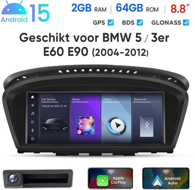 Junsun autoradio Geschikt voor BMW E60 E61 E90 E91 CCC Systeem Accessoires - Android 15 - 8,8 '' - Achteruitrijcamera - Draadloze CarPlay & Andriod Auto, DAB+, GPS-navigatiesysteem, Bluetooth, Stuurwielbediening, WiFi, DSP, FM , Quad-core processor