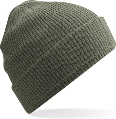 Beanie Wintermuts - wafelstructuur - olijf groen - dames - 100% katoen - damesmuts - 100% biologisch katoen