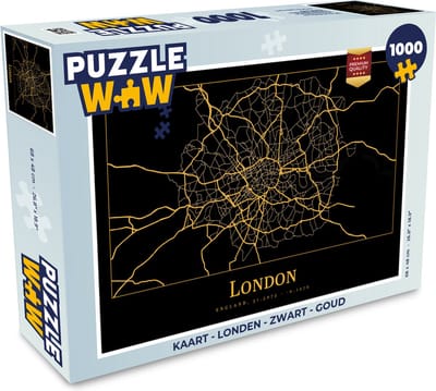 Puzzel Kaart - Londen - Zwart - Goud - Legpuzzel - Puzzel 1000 stukjes volwassenen