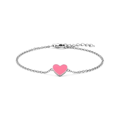 Zilver Gerhodineerd Armband Hart Roze Emaille 16 + 2 Cm 1338589