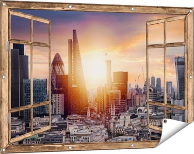 Gards Tuinposter Doorkijk Londen Stad bij Zonsopgang - 120x80 cm - Tuindoek - Tuindecoratie - Wanddecoratie buiten - Tuinschilderij