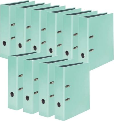 10 stuks Pastellkleurige Ordners voor DIN A4 - Mint Groen - 8 cm Breed