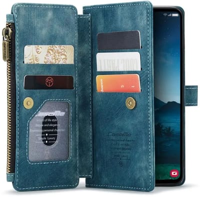CaseMe C30 Hoesje Geschikt voor Samsung Galaxy S25 | Wallet Zipper Book Case met Pasjeshouder | Beschermhoes met Portemonnee | Blauw