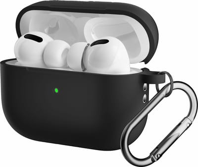 Peachy Shockproof Protection siliconen hoesje met haak geschikt voor AirPods Pro 1 & 2 - zwart
