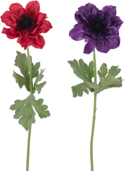 J-Line bloem Anemoon Steel - kunststof - fuchsia/paars - 2 stuks