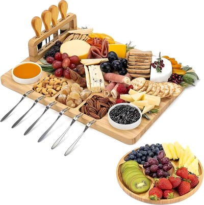 Famanu - Bamboe tapasplank met messen, vorkjes, schaaltjes en extra serveerplank – Natuur