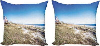 ABAKUHAUS Decoratieve kussenhoes met strandpadmotief, 2 stuks, moderne accenten, dubbelzijdige digitale print, 50x50 cm, meerkleurig