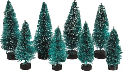 Rayher hobby kerstdorp boompjes/kerstboompjes - 8x st - 5-7 cm -miniatuur