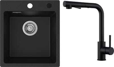 Auralum max Spoelbak voor keuken 40x45CM Zwart - Graniet Spoelbakken Met Keukenkraan - Spoelbakken Keuken met waterafvoersysteem