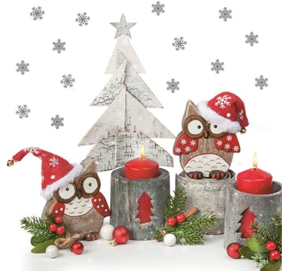 Daisy kerst thema servetten - 20x st - 33 x 33 cm - uiltjes met kaarsen - papier