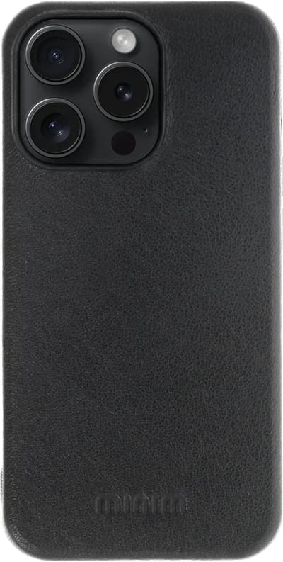 Minim Hoesje Echt Leer Geschikt voor Apple iPhone 15 pro - Lederen Back Cover - Zwart