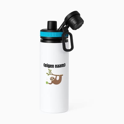 Hacebo® - luiaard met koffie met eigen naam waterfles met draaidop blauw - Luiaard - luiaard liefhebbers - iemand die houdt van luiaards - verjaardag - cadeau - kado - water fles - 850ML