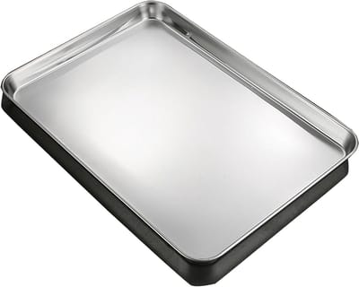 RVS Bakvorm - Ovenschaal Metalen - Bakken en Braden - Gelijkmatige Warmtegeleiding - 40x30x3 cm - Zilverkleurig