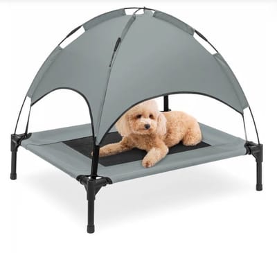 Hondenstretcher met Afneembaar Luifel - Zonbescherming - Hondenbed - 76x61 cm - Antraciet - Honden Stretcher - Hondenbank - Ligbed - Met draagtas - Tot 30kg
