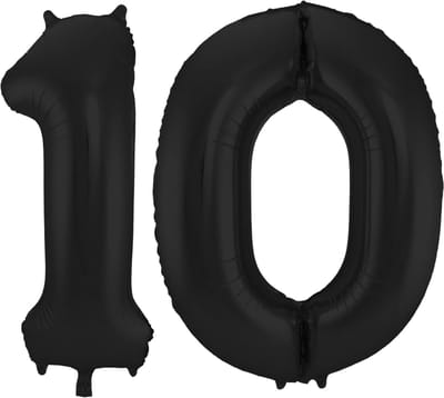 Folat Verjaardag Leeftijd folieballon - 10 jaar - zwart - 86 cm - cijferballon groot