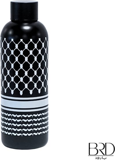 BRD® For Palestine | RVS Zwart Geïsoleerde Drinkbeker met dop 500ml | Palestijnse Keffiyeh patroon | Dubbele wand roestvrijstaal