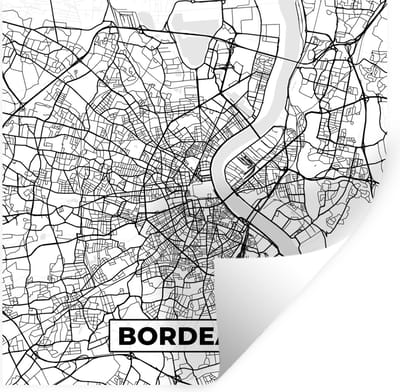 Muurstickers - Sticker Folie - Kaart - Plattegrond - Bordeaux - Frankrijk - Stadskaart - Zwart wit - 100x100 cm - Plakfolie - Muurstickers Kinderkamer - Zelfklevend Behang XXL - Zelfklevend behangpapier - Stickerfolie