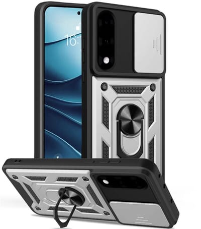 MobyDefend Hoesje - Geschikt voor OnePlus Nord 5 - Pantsercase Met Draaibare Ring - Zilvergrijs