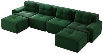 Merax Modulaire Hoekbank - U-vormige Bank 4 Zits - Corduroy Loungebank - Diepe Zit Cloud Sofa - Montagevrije Zitbank met Chaise Longue - Groen