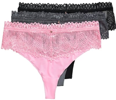 TruYou - Dames - Strings set van 3 kanten tailleband - Roze - Maat 54+