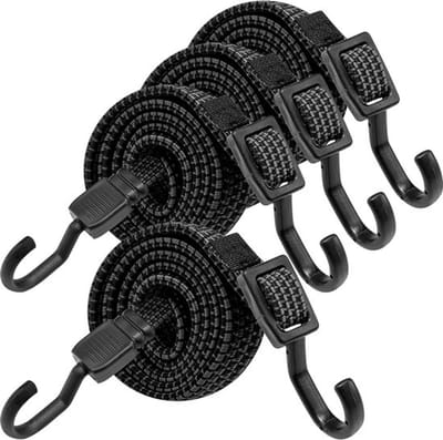 Set van 4 – Elastische banden met haken – 100 cm lengte – Verstelbare zwarte spanrubbers – Met bagagehaken – Elastische sjorbanden – Ladingzekeringstouwen – Zwart