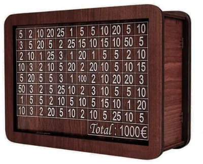 WiseGoods Premium Houten Spaarpot - Aftel Spaarpot - Doel €1000 - Unieke Spaar Methode - Bereik Spaardoel - Herbruikbaar Cadeau
