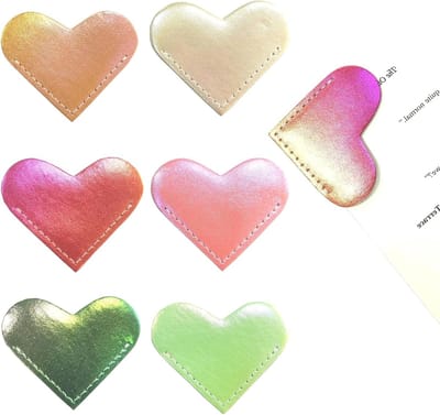 6 Stuks Leren Hartvormige Bladwijzers, Glinsterende Hoekbladwijzers voor Boekenliefhebbers, Perfecte Cadeaus en Accessoires voor Lezers