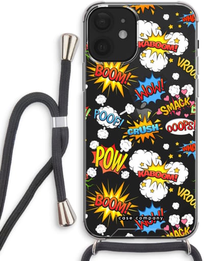 Case Company® - Hoesje met koord geschikt voor iPhone 12 hoesje met Koord - Pow Smack - Telefoonhoesje met Zwart Koord - Bescherming aan alle Kanten en Over de Schermrand