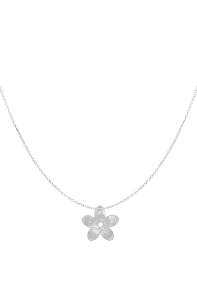 Minimalistische ketting met bloem - Yehwang - Ketting dames - 40 + 5 cm - Stainless Steel (verkleurt niet!) - Zilver/Silver - Necklace - Kerst - Kerst cadeau - Moederdag - Christmas - Sinterklaas - Valentijn - Dames ketting