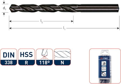 Rotec HSS-R spiraalboor, DIN 338, type N, ø0,5