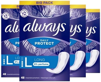 4x Always Daily Protect - Inlegkruisjes Long - 0% Perfume - 48 stuks - voordeelverpakkig