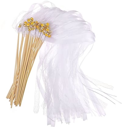 Dailygoods- Bruiloftswanden 30 stuks - Bruiloftdecoratie - Toverstaf - Slinger - Belletjes - Natuurlijk hout en polyester - Feestdecoratie
